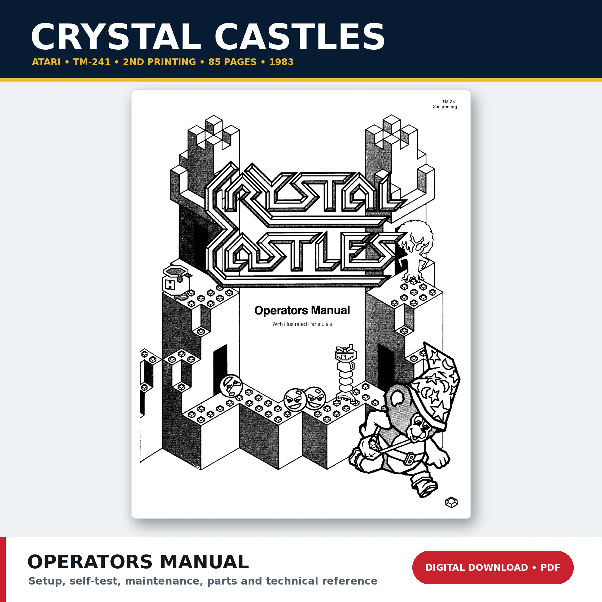 Atari Crystal Castles TM-241 second printing operators manual PDF download