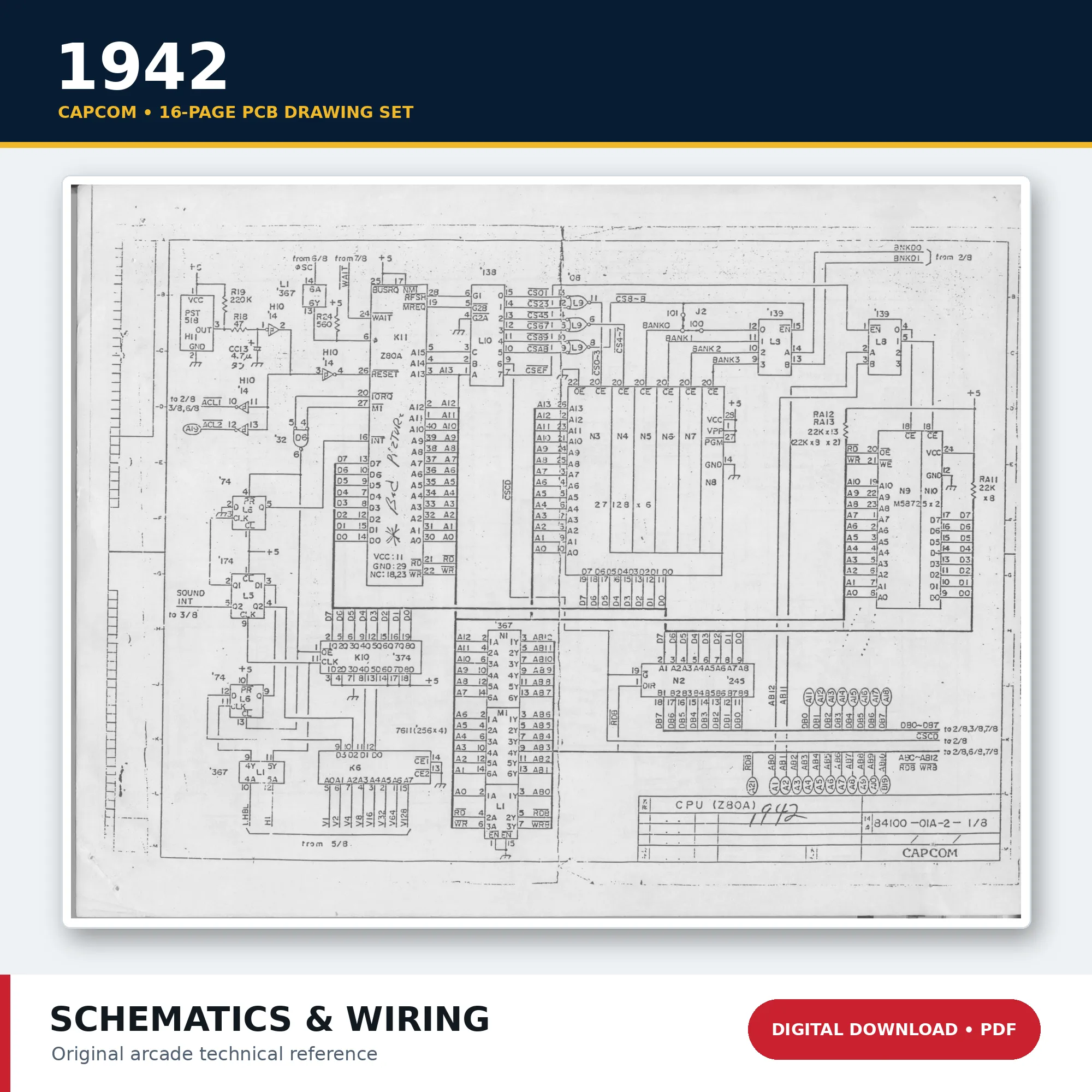 Capcom 1942 arcade PCB schematics and wiring diagrams PDF download