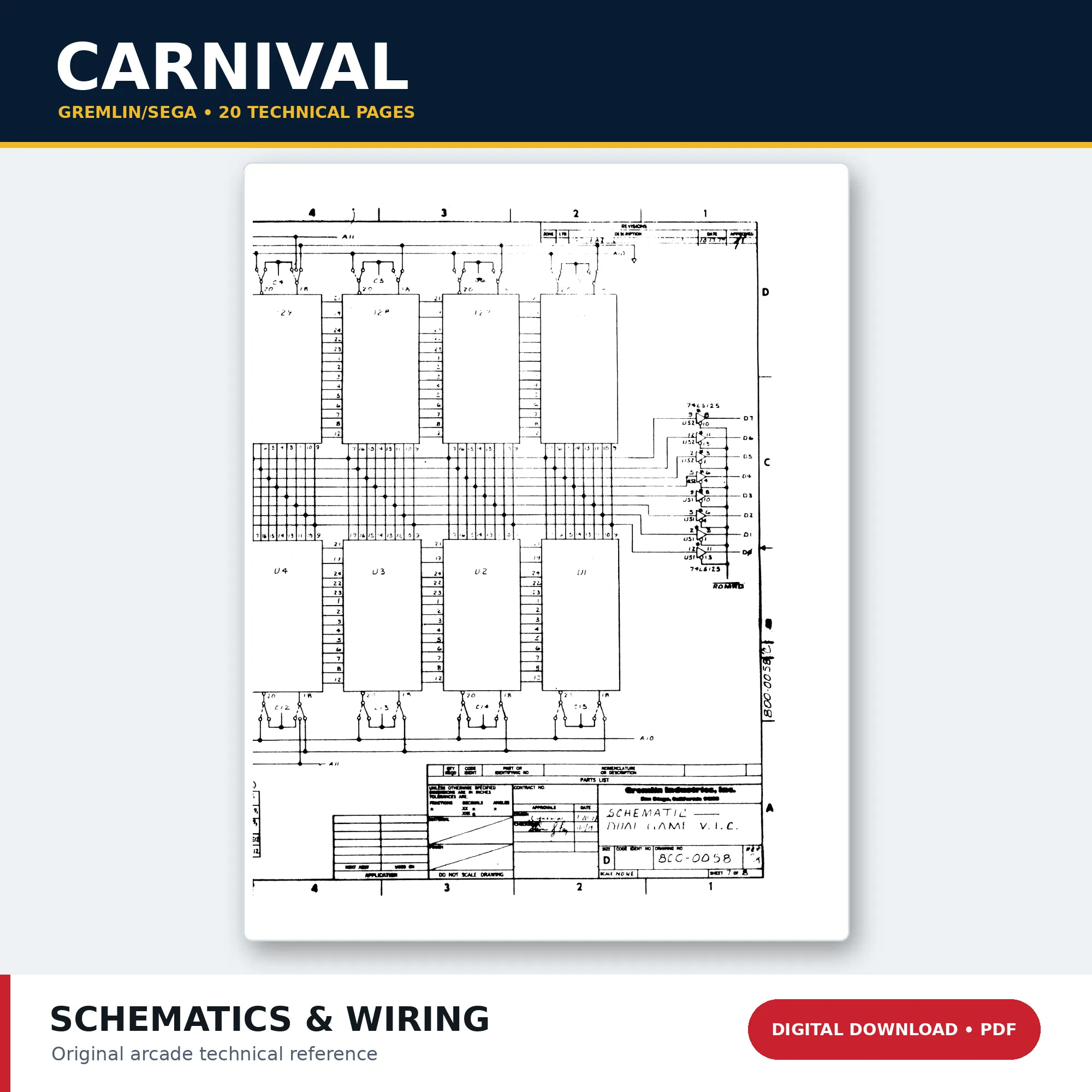 Gremlin SEGA Carnival arcade schematics and wiring diagrams PDF download