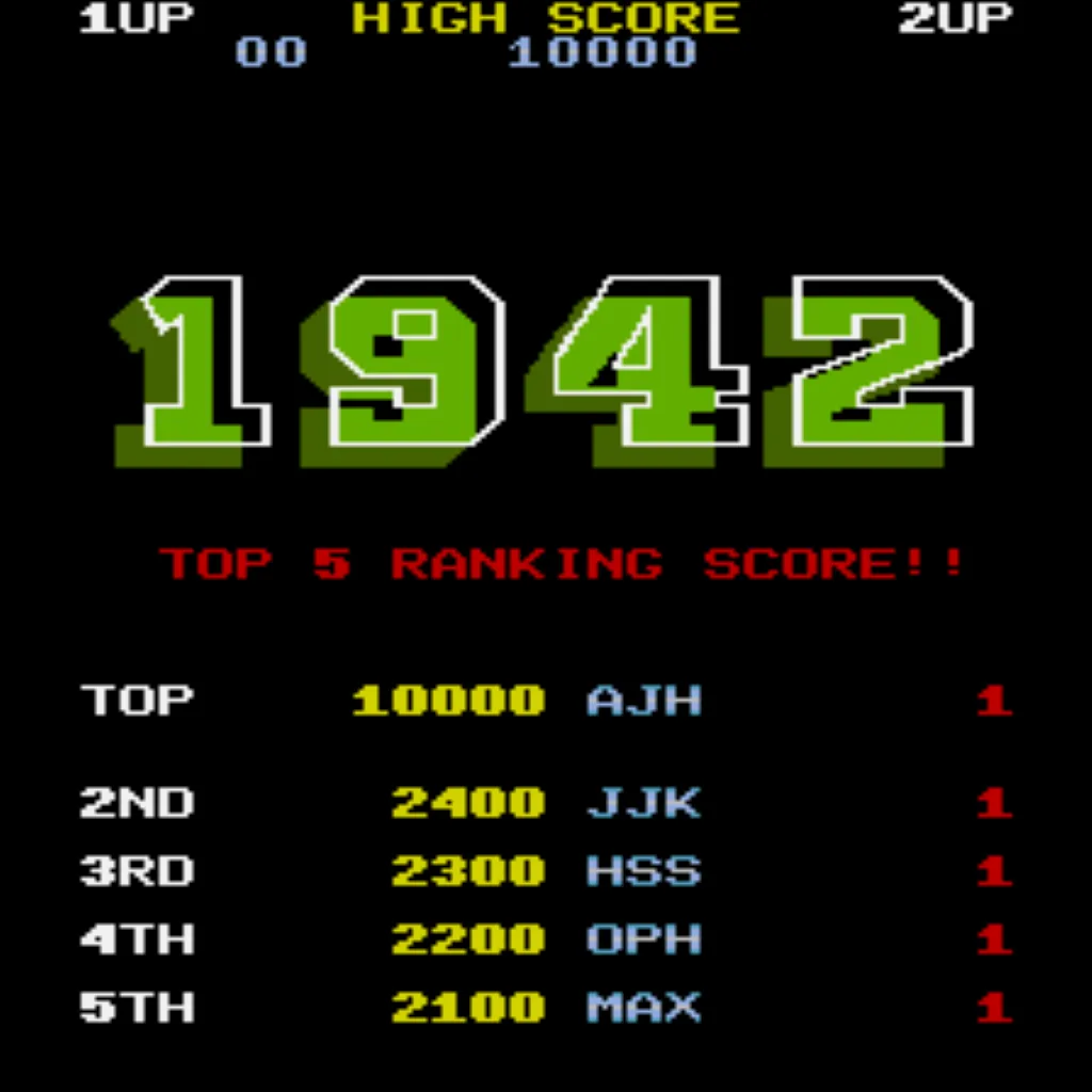 1942 arcade high score table with Free Play and High Score Save Kit installed