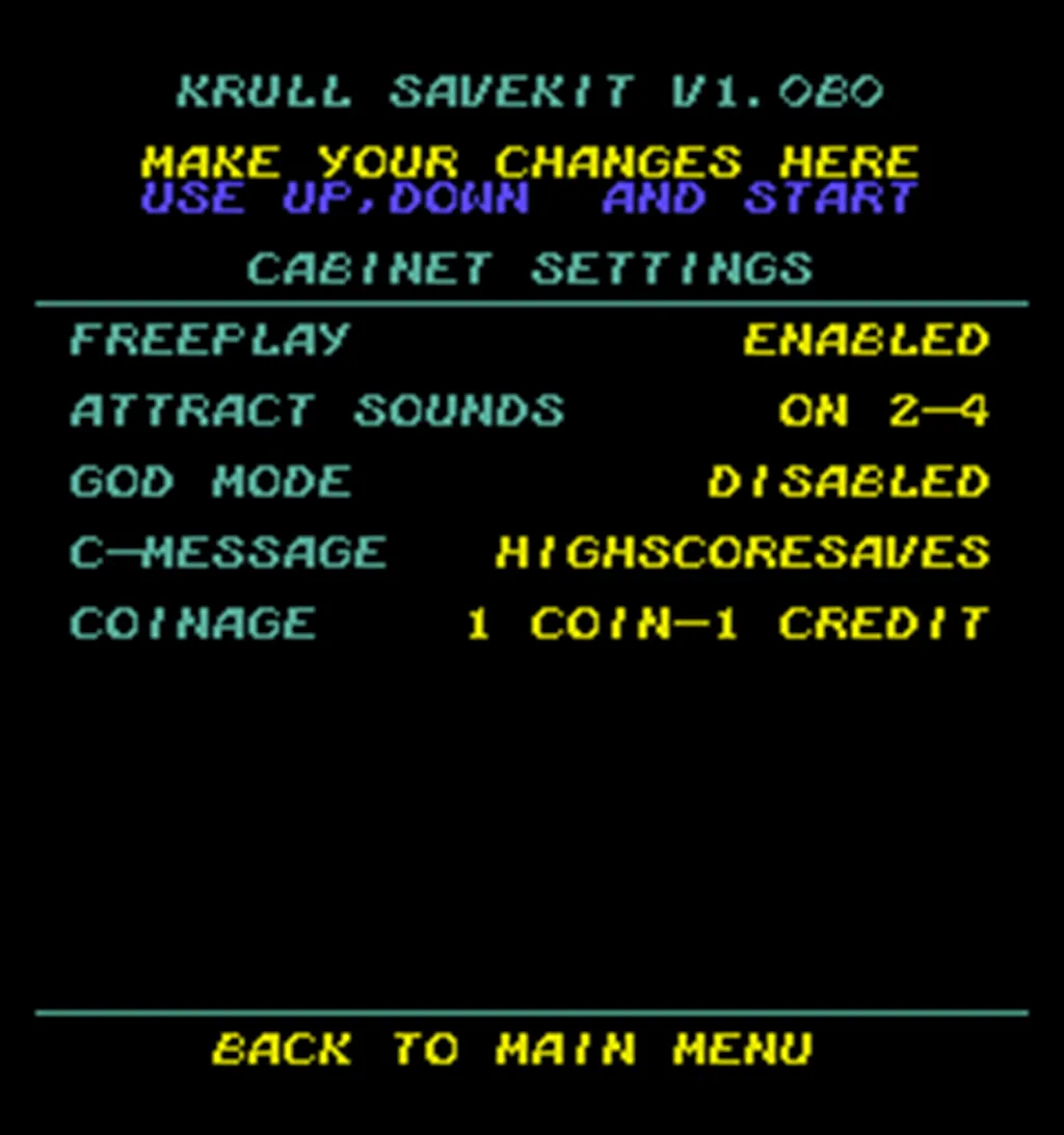 Krull Arcade Free Play and High Score Save Kit