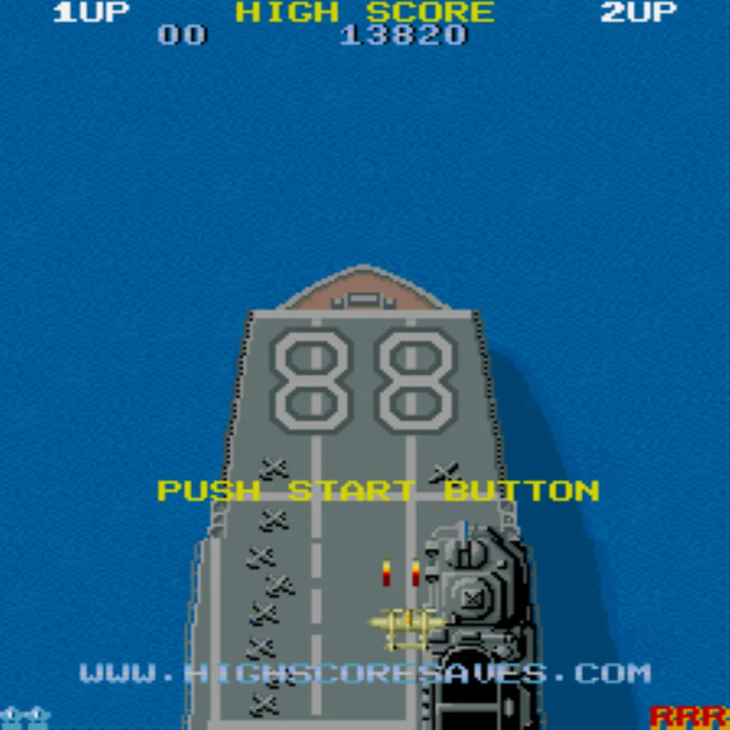 1942 arcade attract screen showcasing Free Play and High Score Save Kit features