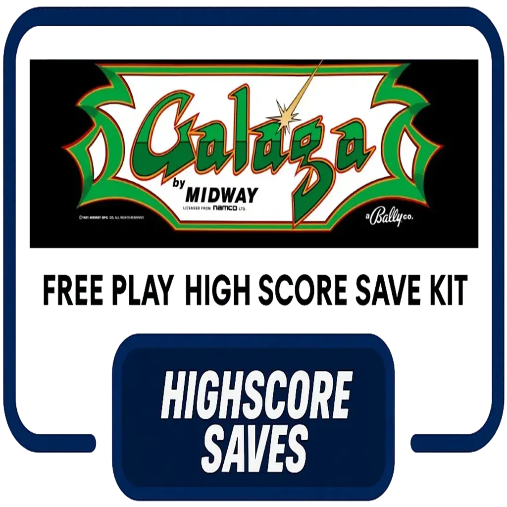 Galaga arcade marquee logo for Free Play and High Score Save Kit