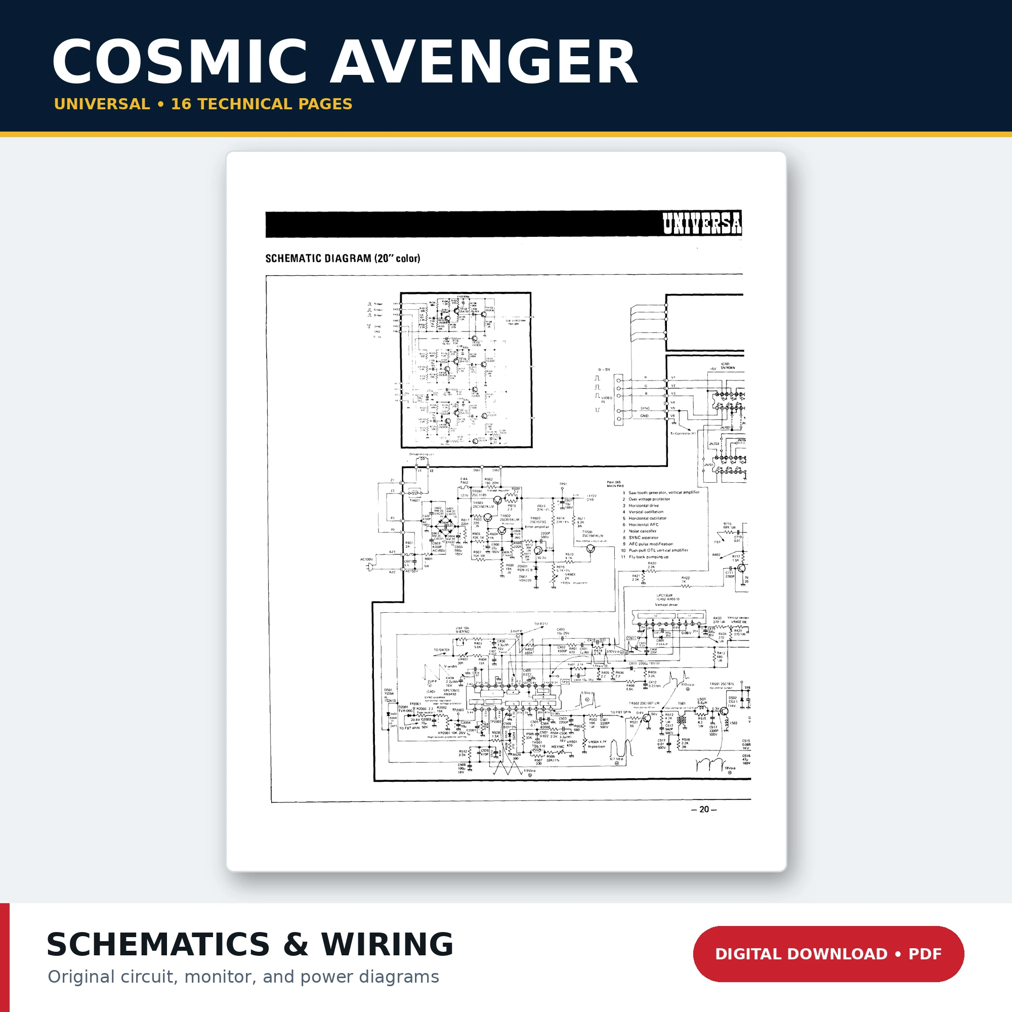 Universal Cosmic Avenger arcade schematics and wiring diagrams PDF download