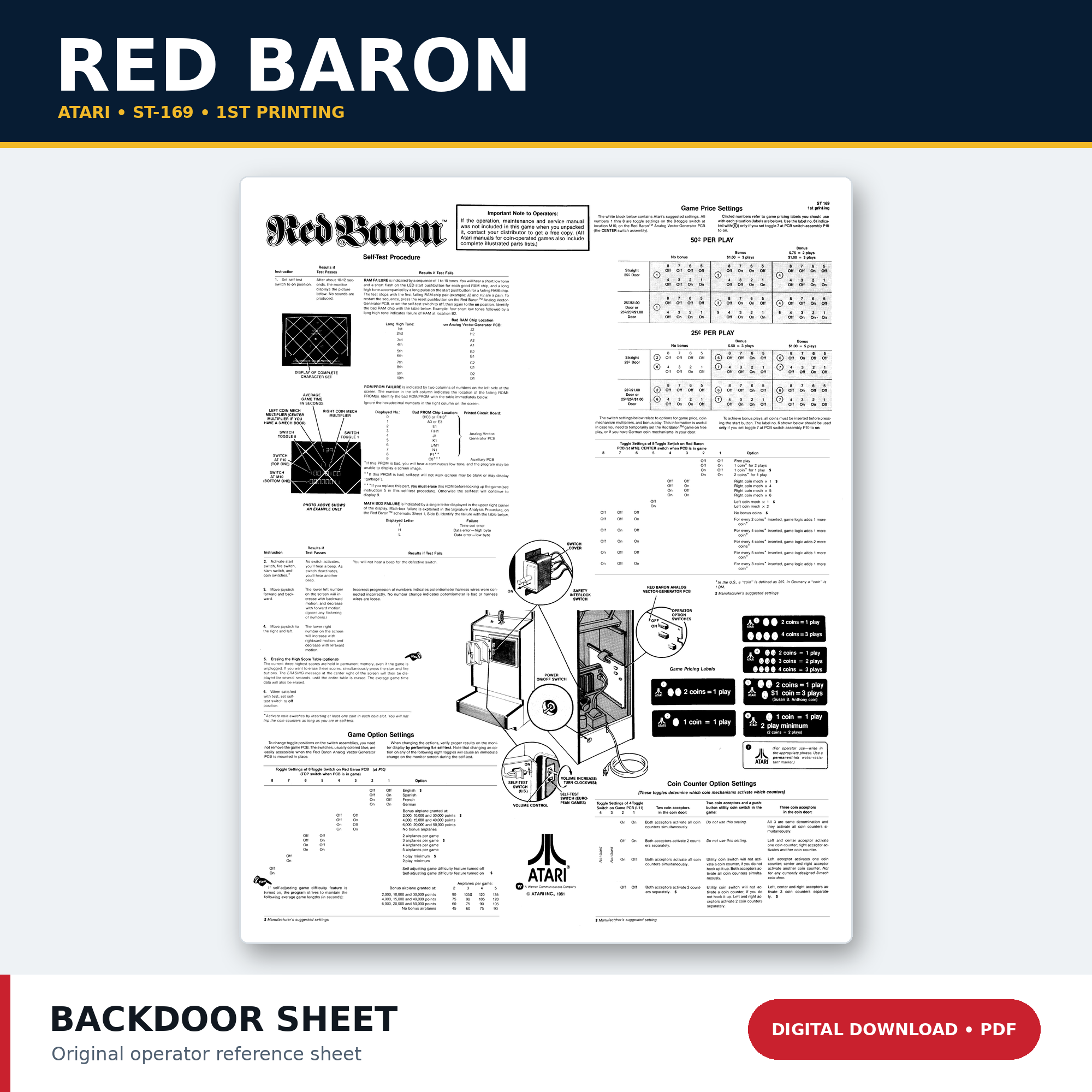 Atari Red Baron ST-169 first-printing back door sheet PDF download