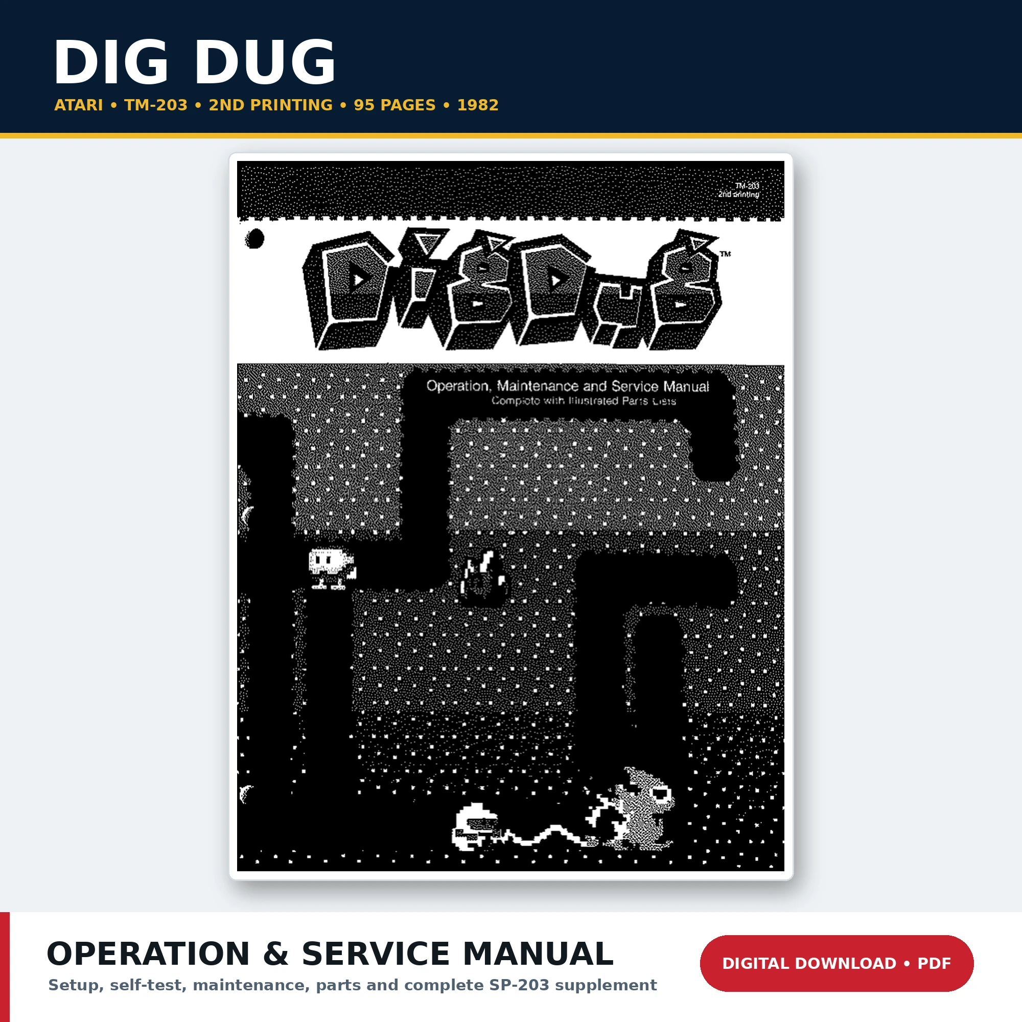 Atari Dig Dug TM-203 second printing operation maintenance and service manual PDF download