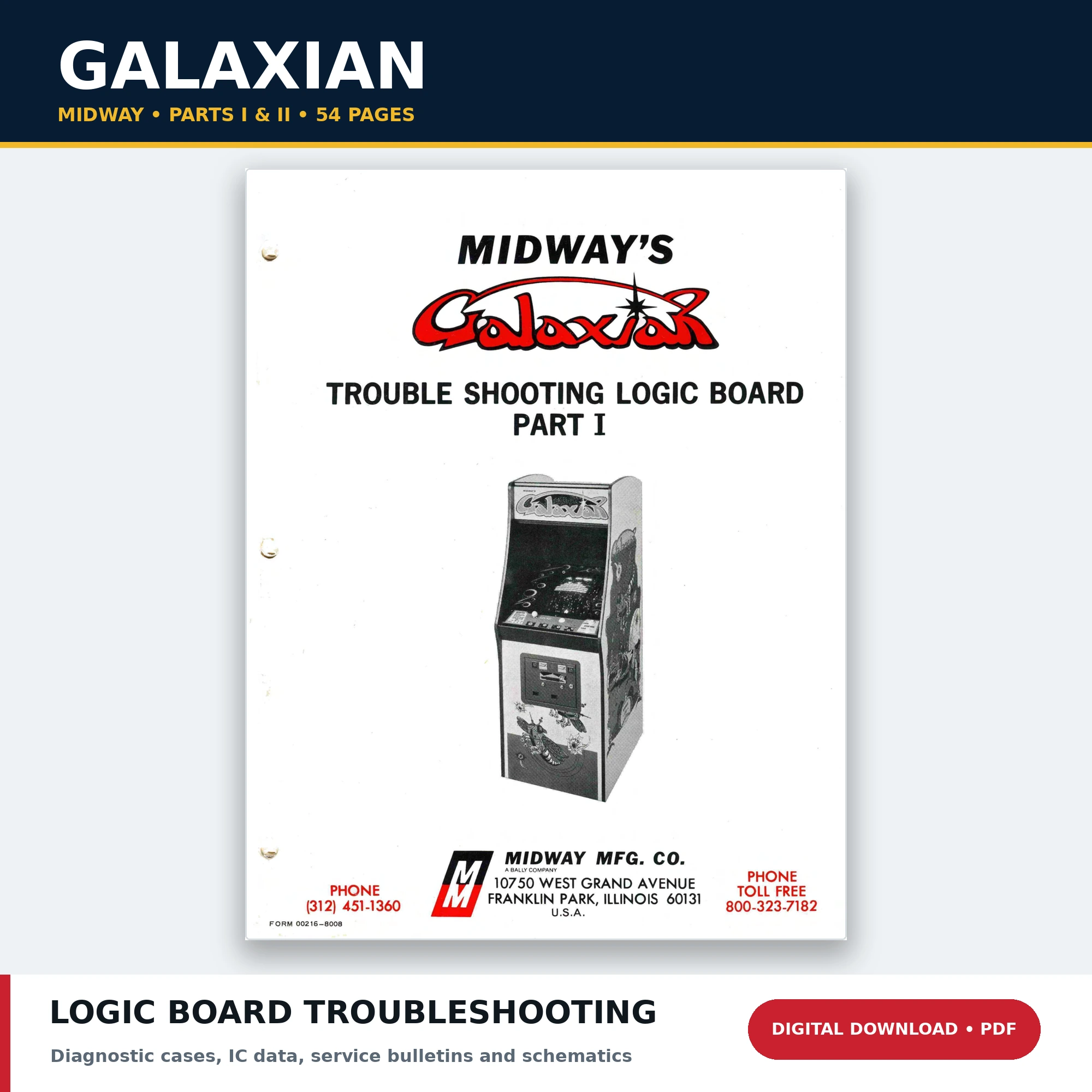 Midway Galaxian troubleshooting logic board Parts I and II PDF download