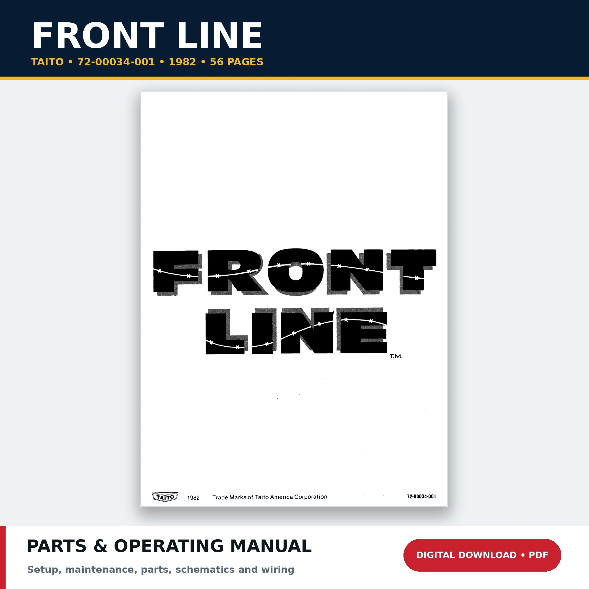 Taito Front Line upright parts and operating manual 72-00034-001 PDF download
