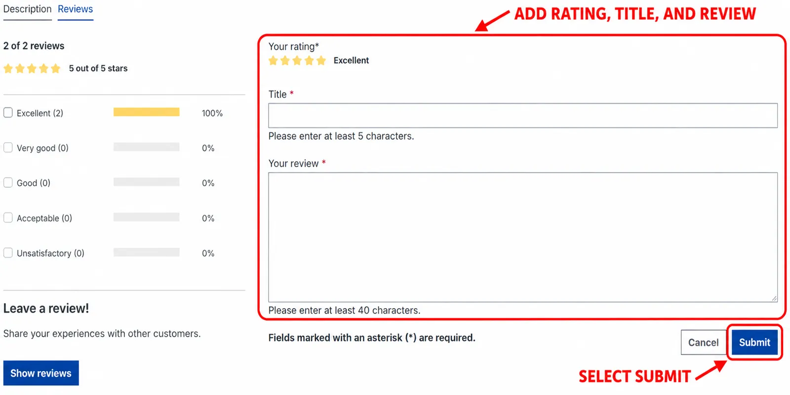 HighScoreSaves product review form showing the rating, title, written review, and Submit button