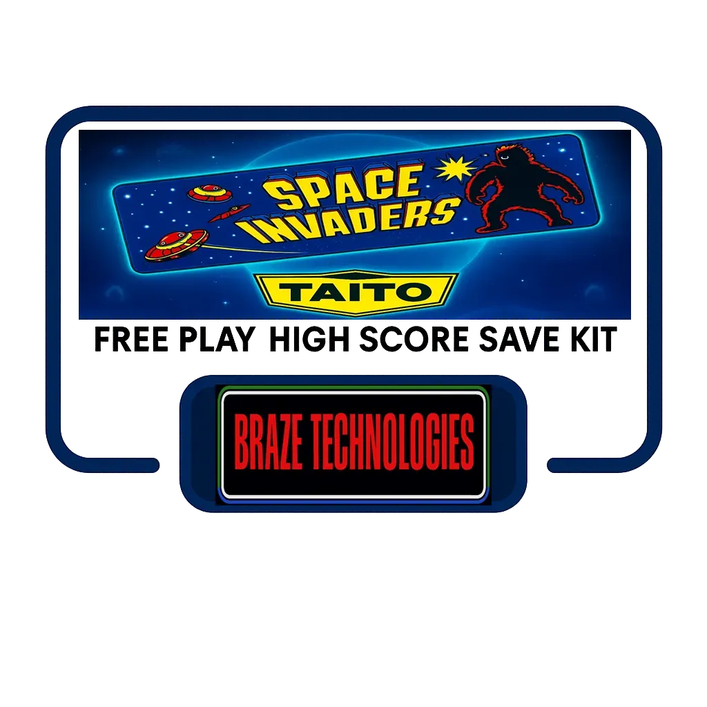 Braze Space Invaders Taito Version Multigame Free Play and High Score Save Kit