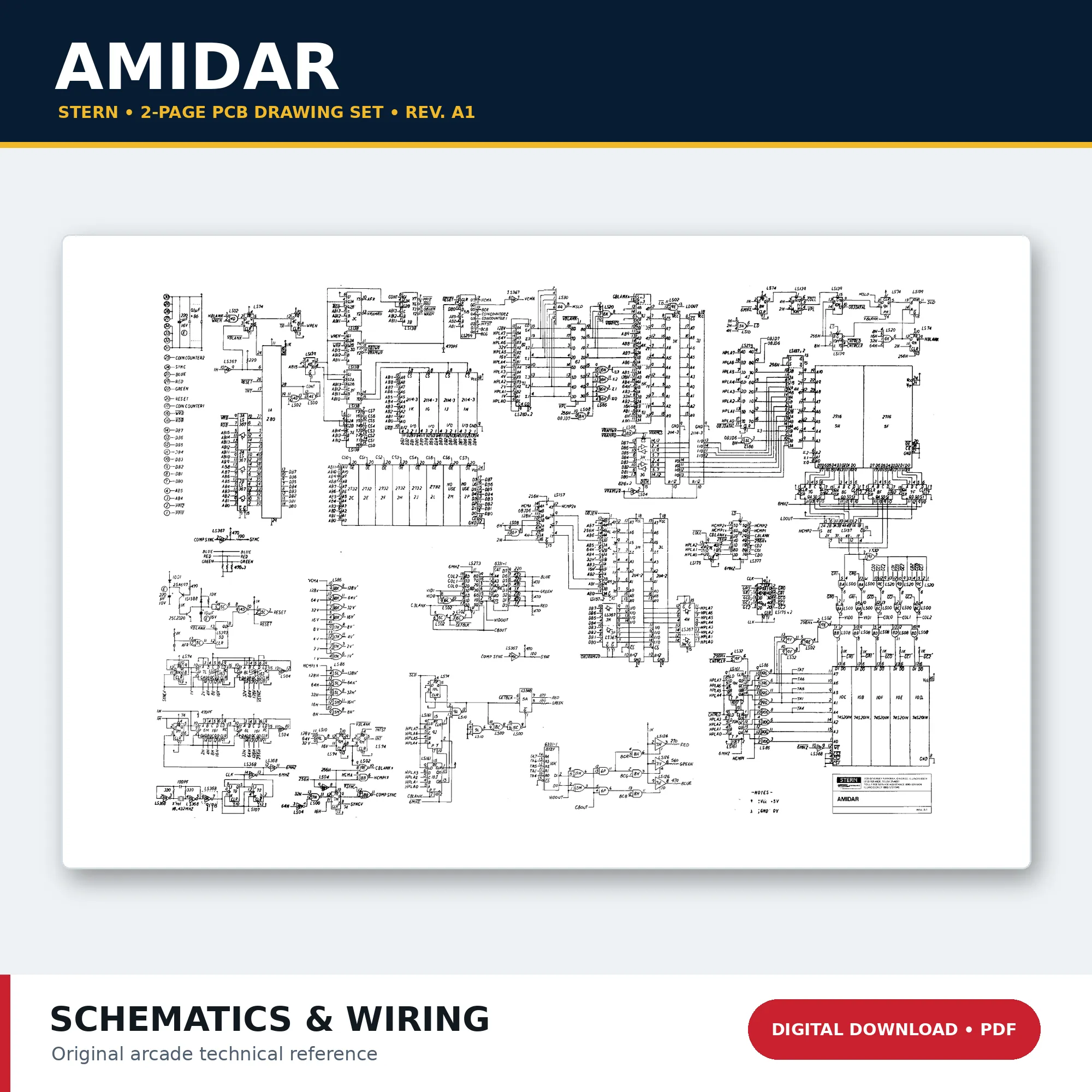 Stern Amidar arcade PCB schematics and wiring diagrams PDF download