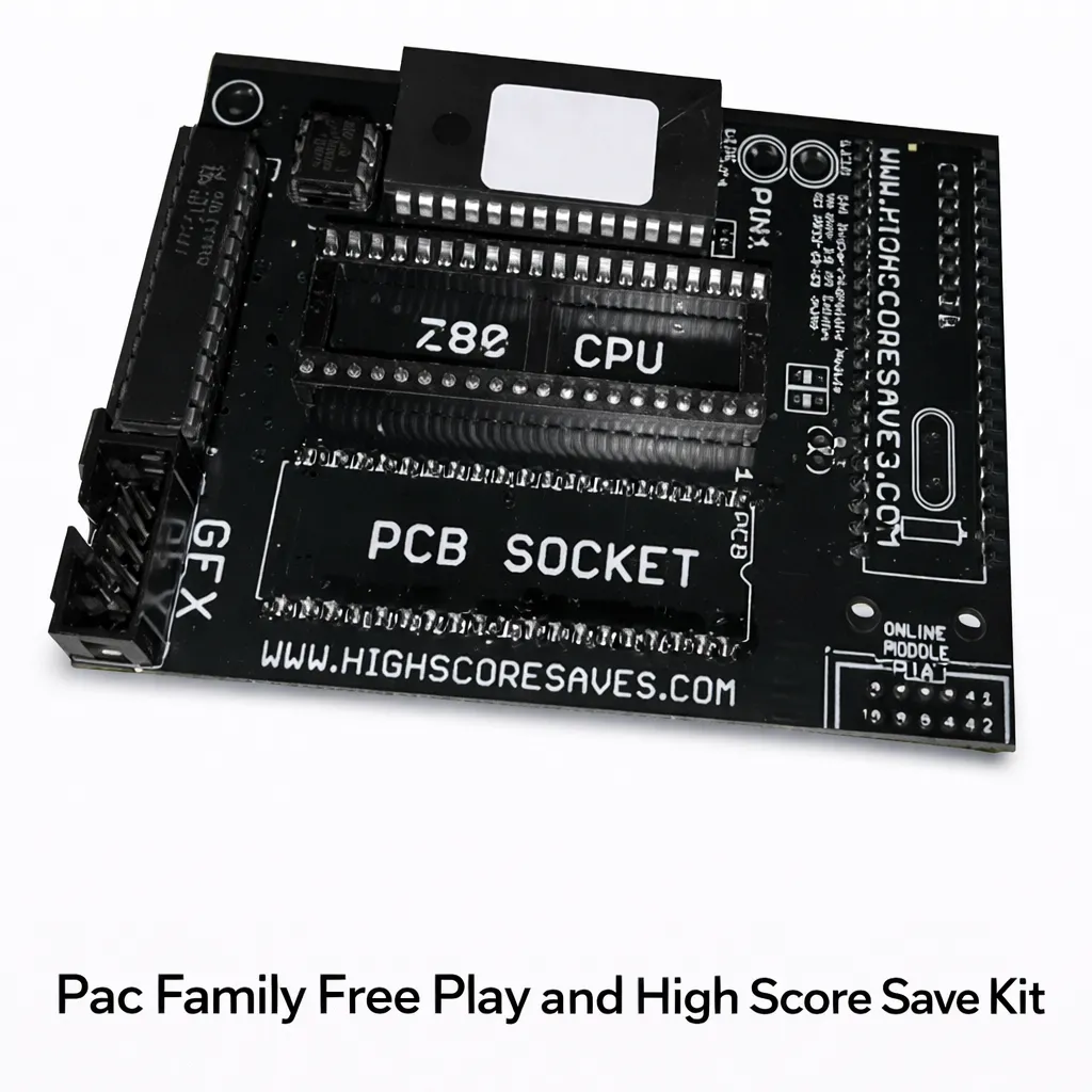 Pac Family Free Play and High Score Save Kit arcade PCB upgrade for Pac Man and compatible hardware with free play and non volatile high score saving