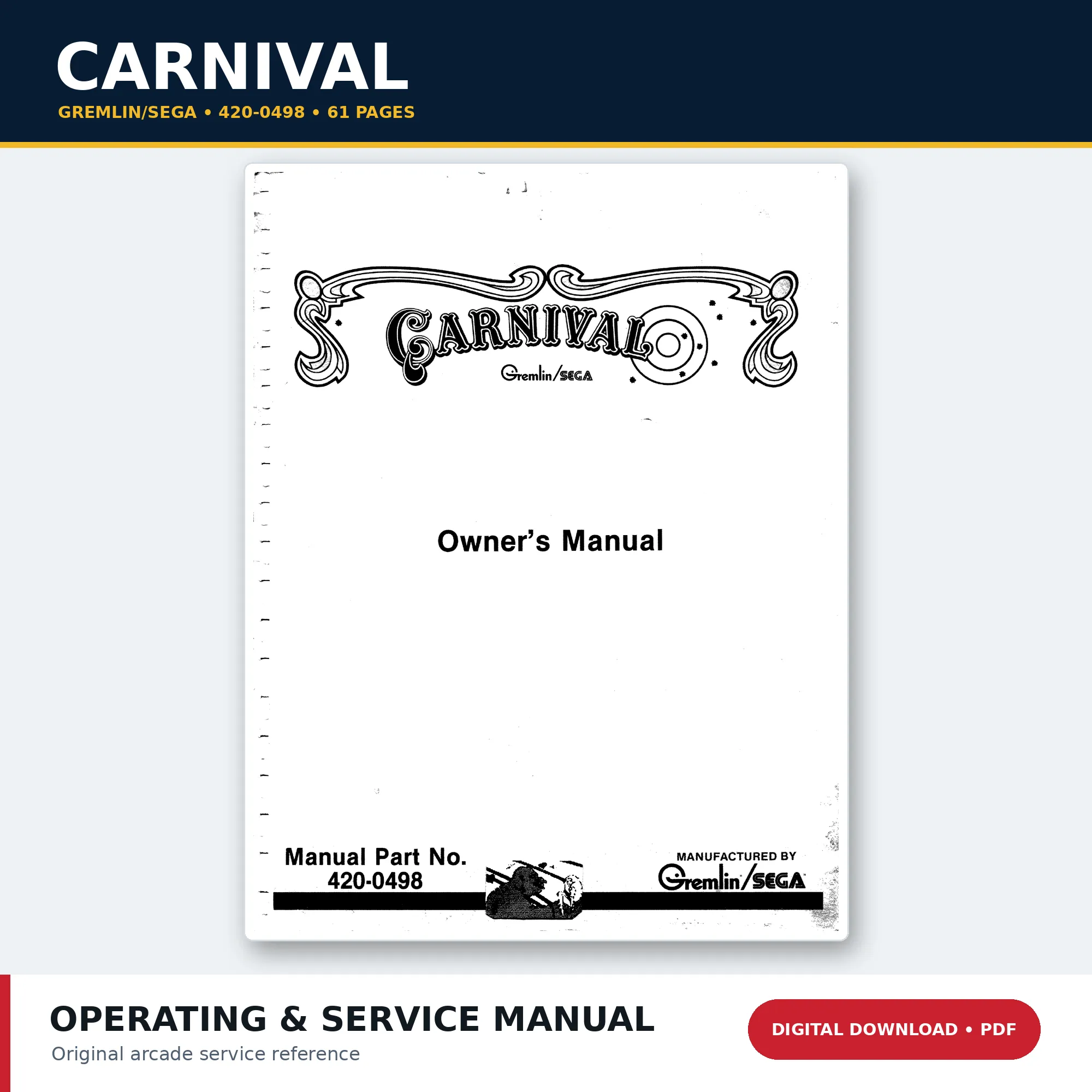 Gremlin SEGA Carnival operating instructions and service manual 420-0498 PDF download