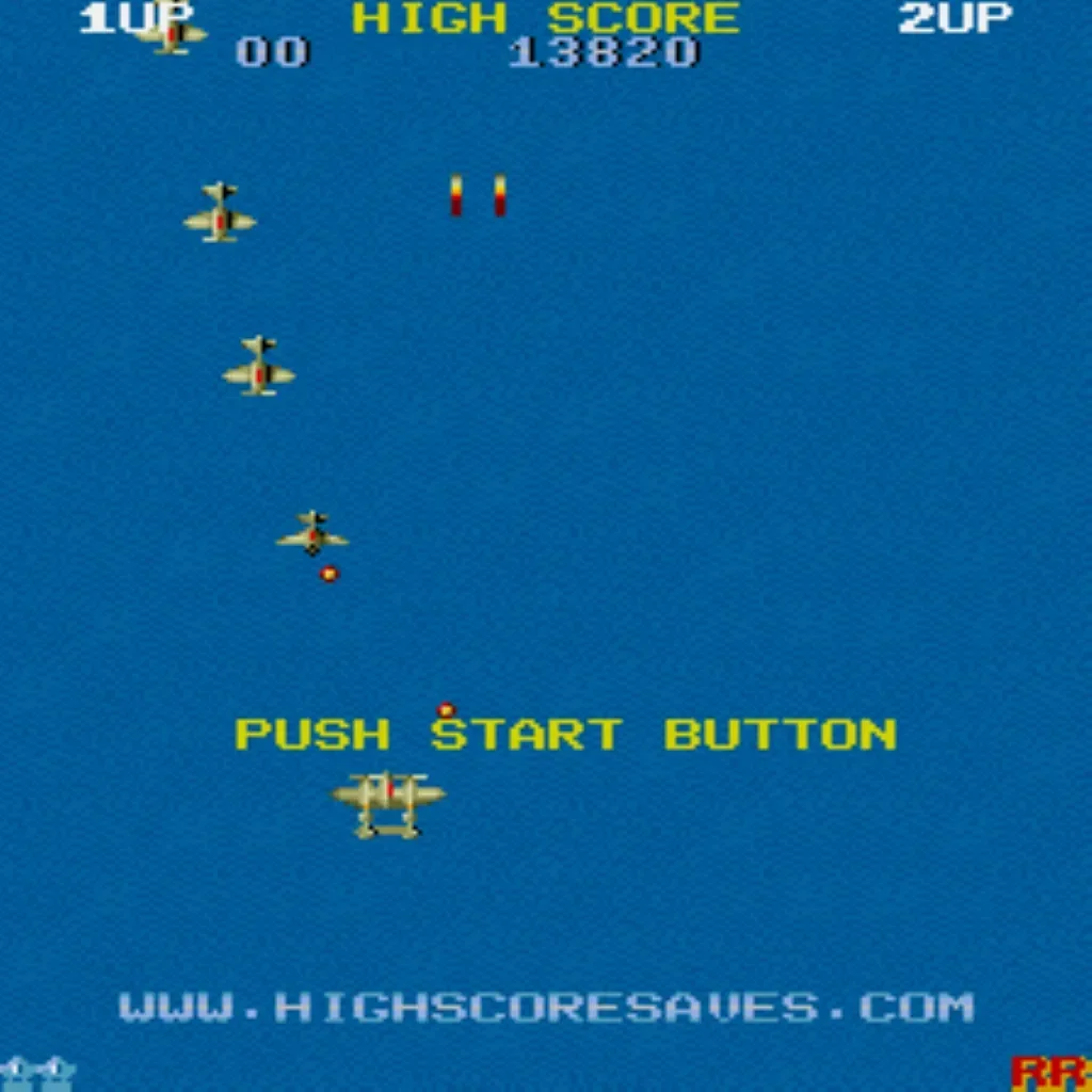 1942 arcade attract mode gameplay showing planes flying over ocean background