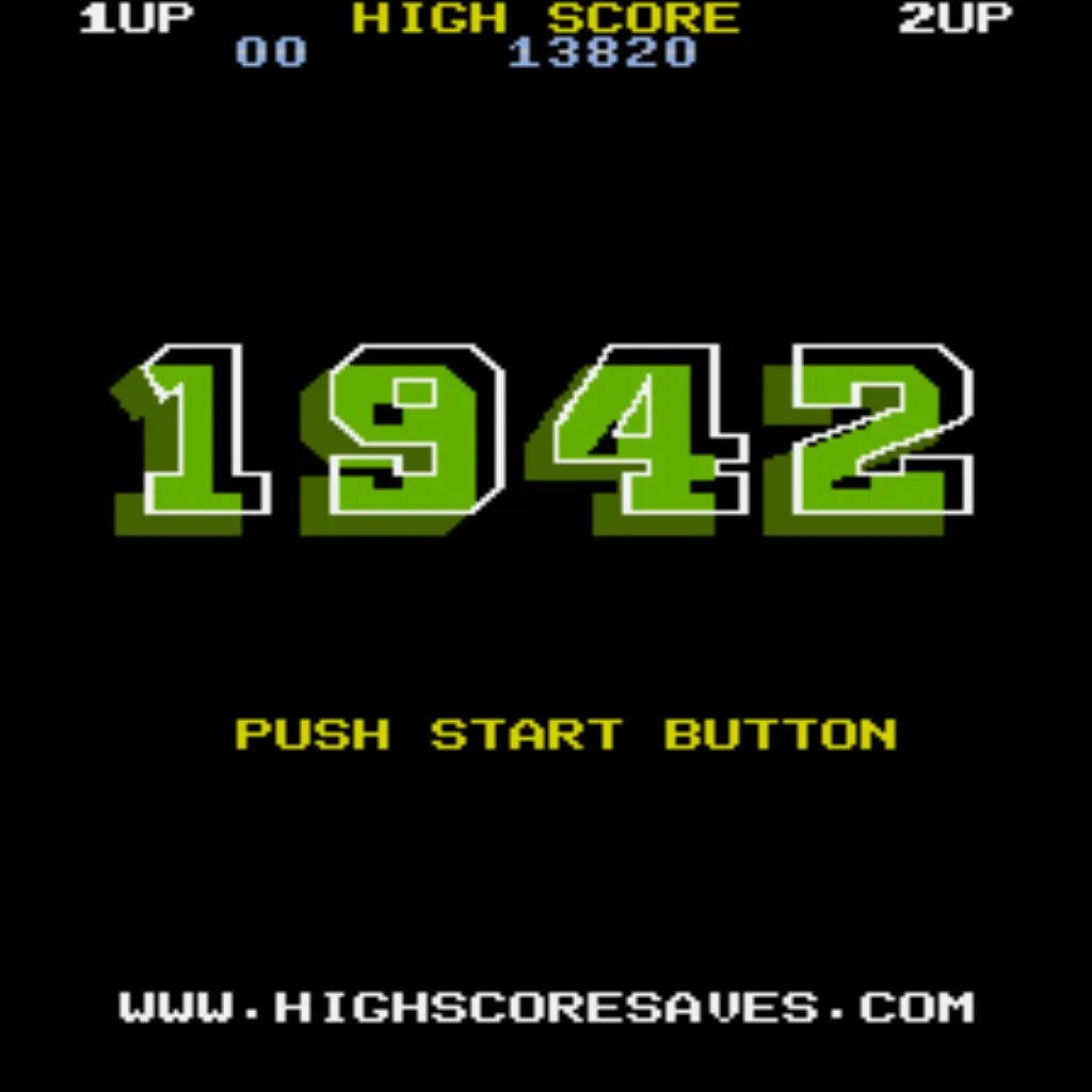 1942 arcade title screen with Free Play and High Score Save Kit installed