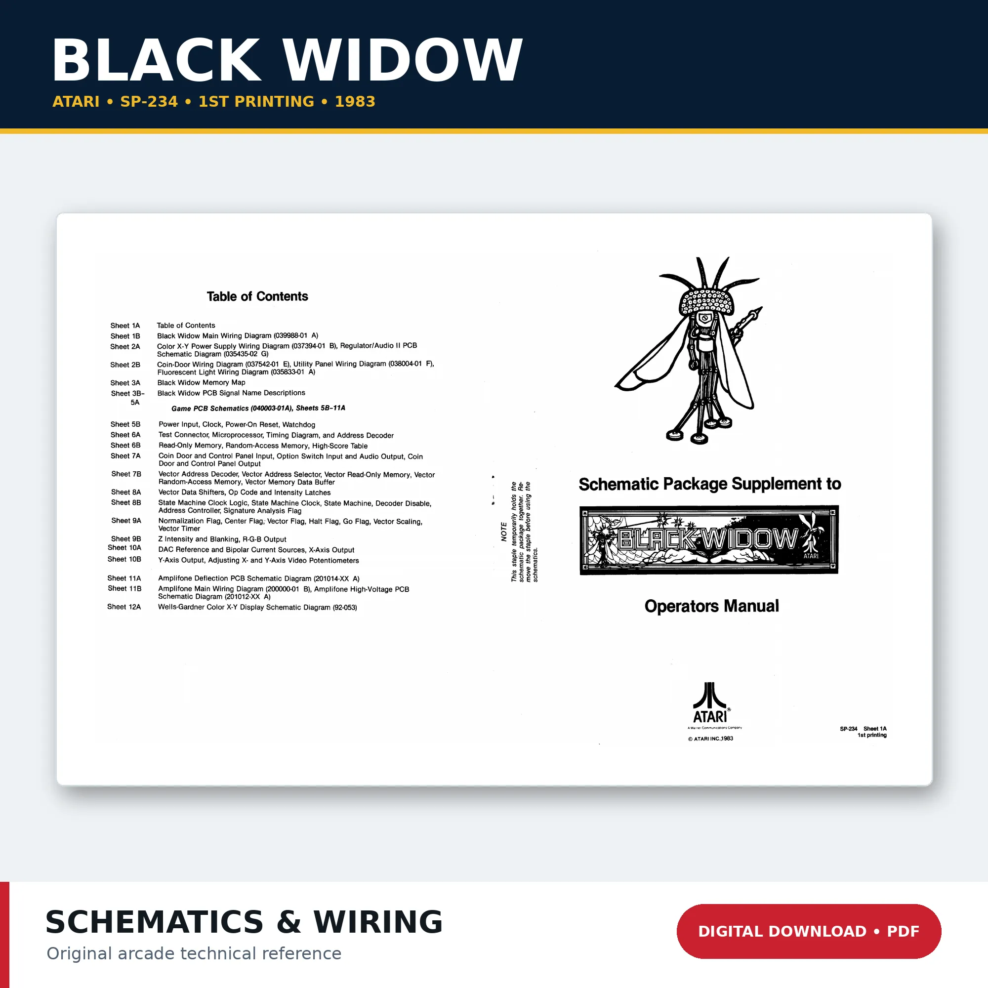 Atari Black Widow SP-234 first printing arcade schematics and wiring diagrams PDF download