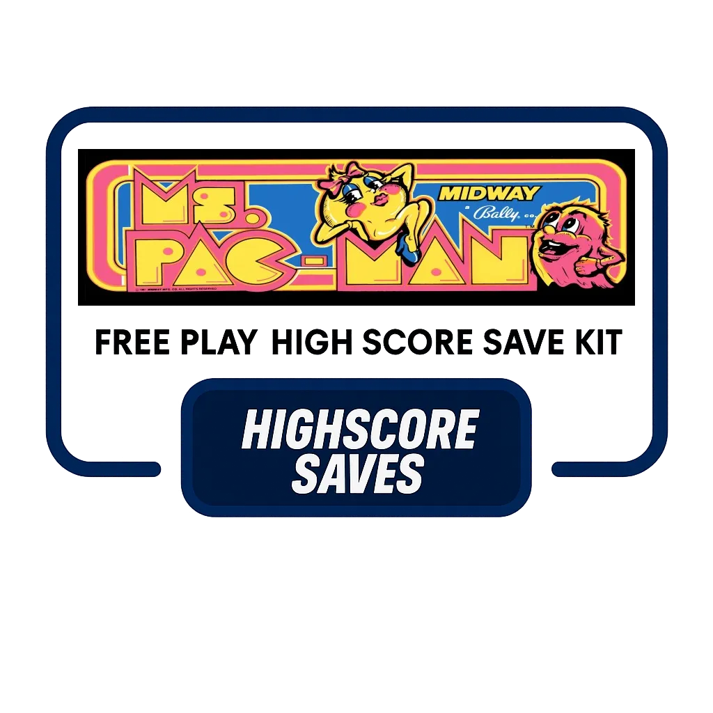 Ms Pac-Man Free Play and High Score Save Kit – Upgrade your Midway arcade board Ms Pac-Man Free Play and High Score Save Kit for Midway arcade PCB