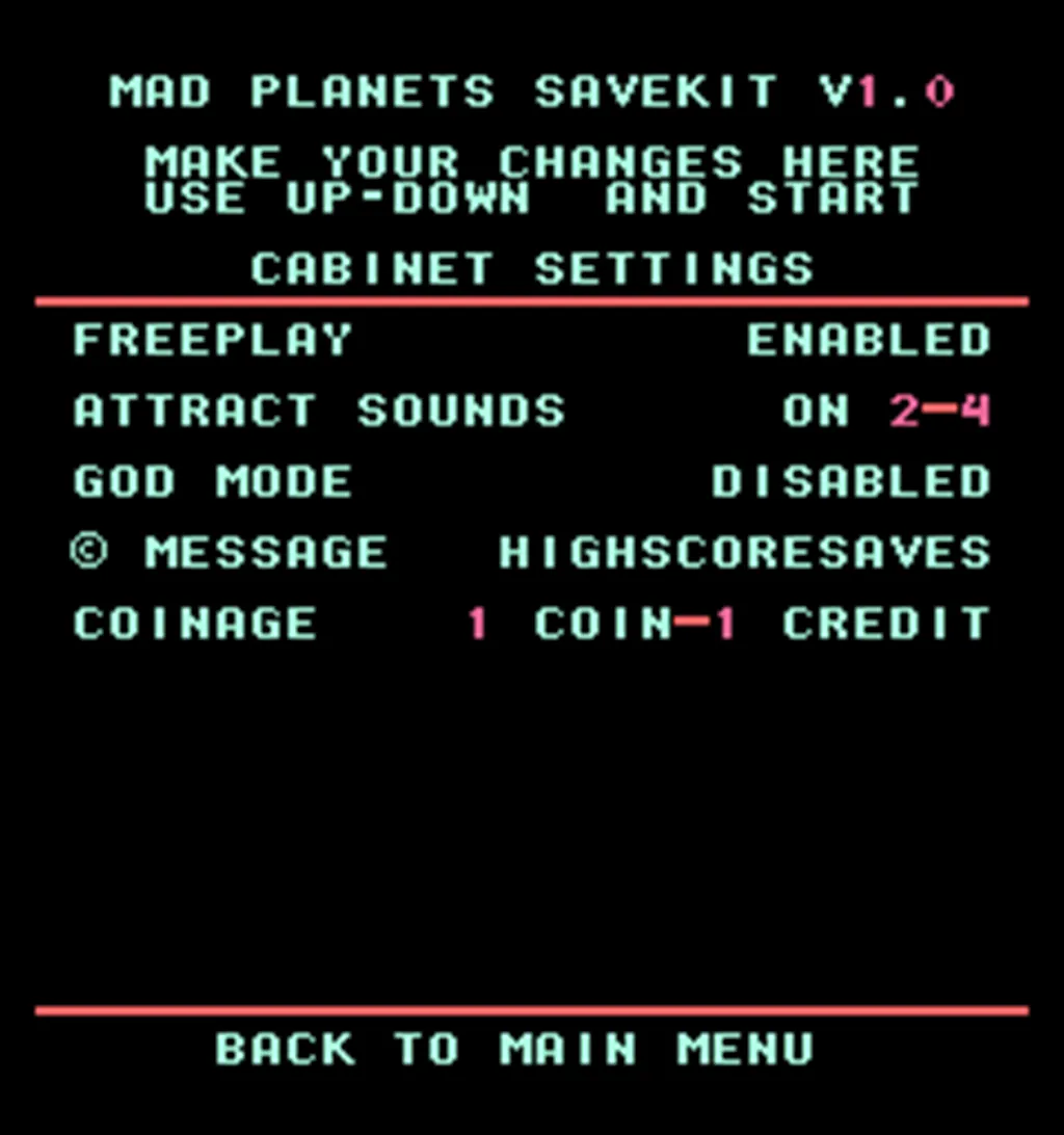 Mad Planets Arcade Free Play and High Score Save Kit