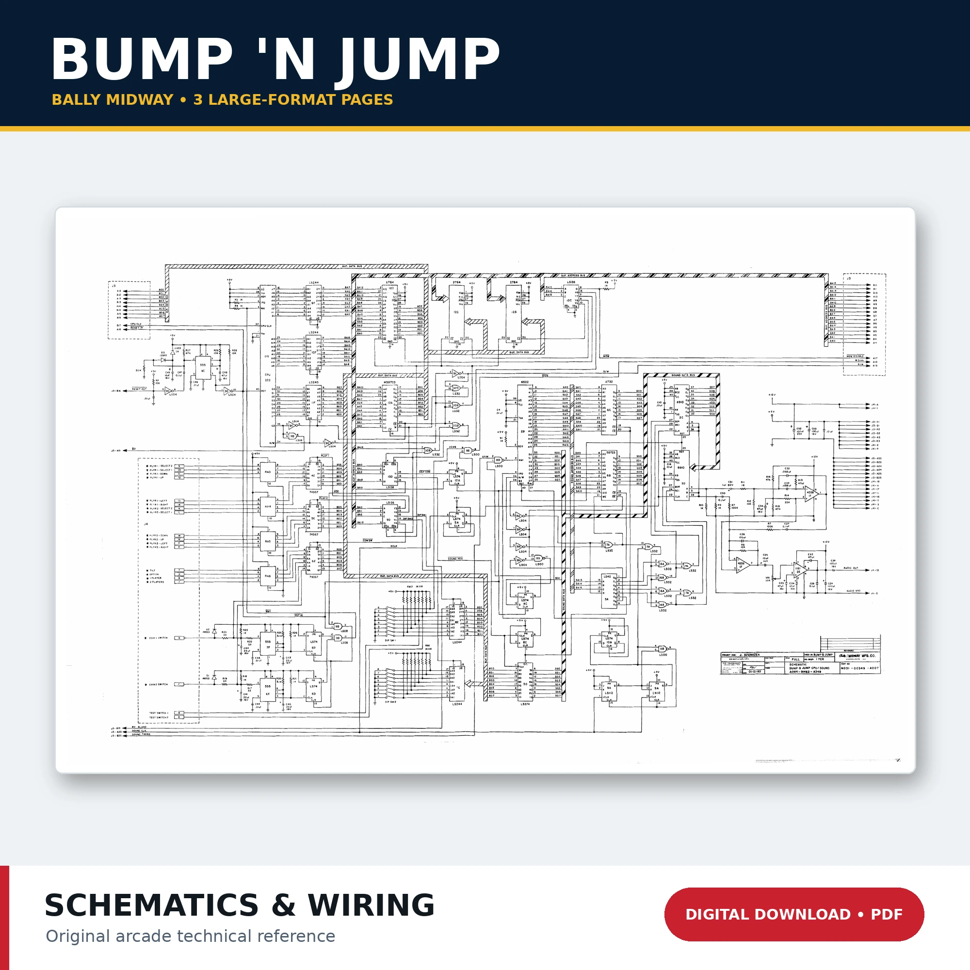 Bally Midway Bump 'n Jump CPU sound video and cabinet wiring schematics PDF download