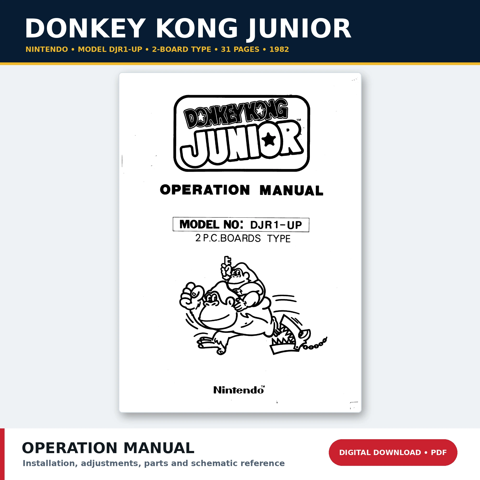 Nintendo Donkey Kong Junior DJR1-UP two-board operation manual PDF download
