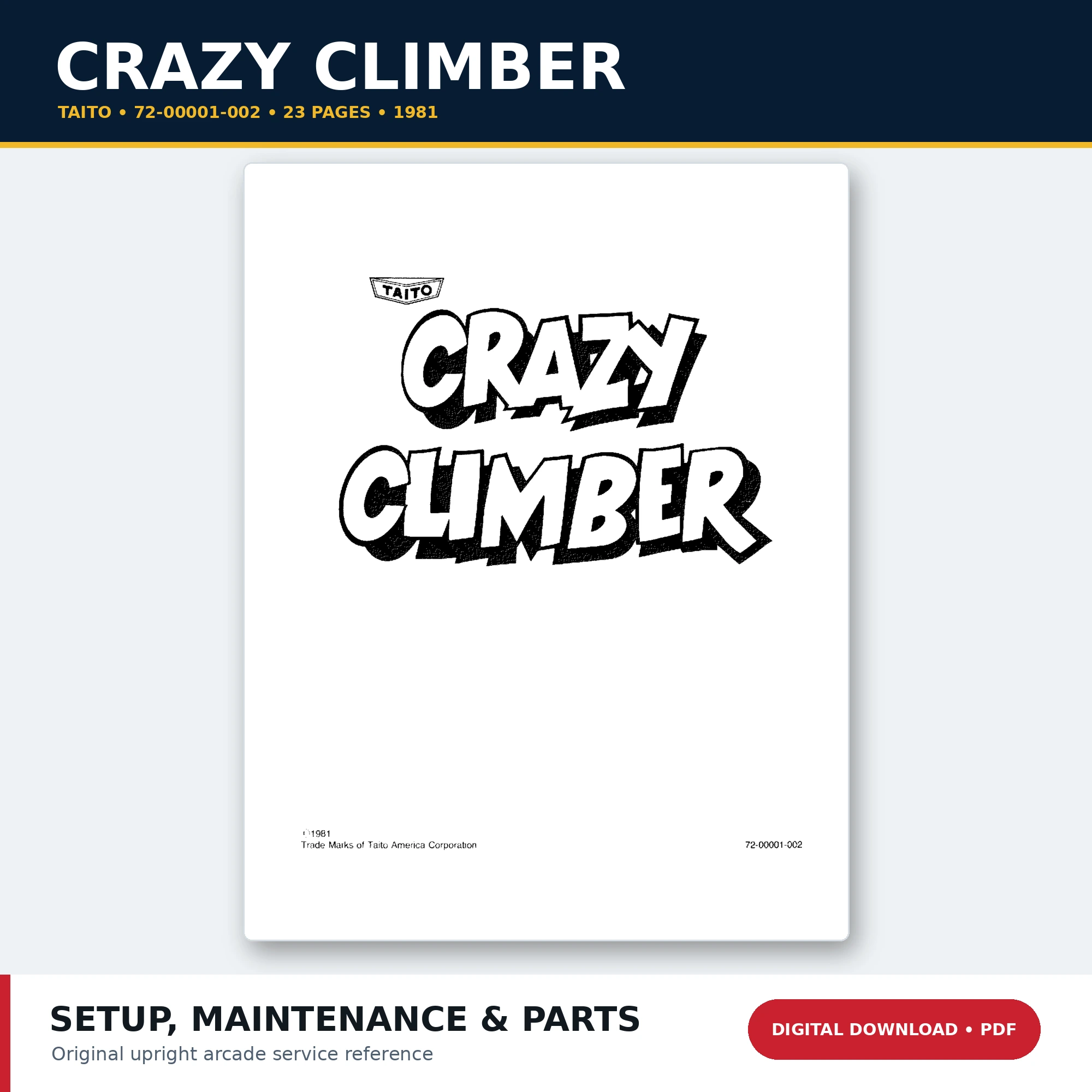 1981 Taito Crazy Climber upright manual 72-00001-002 PDF download