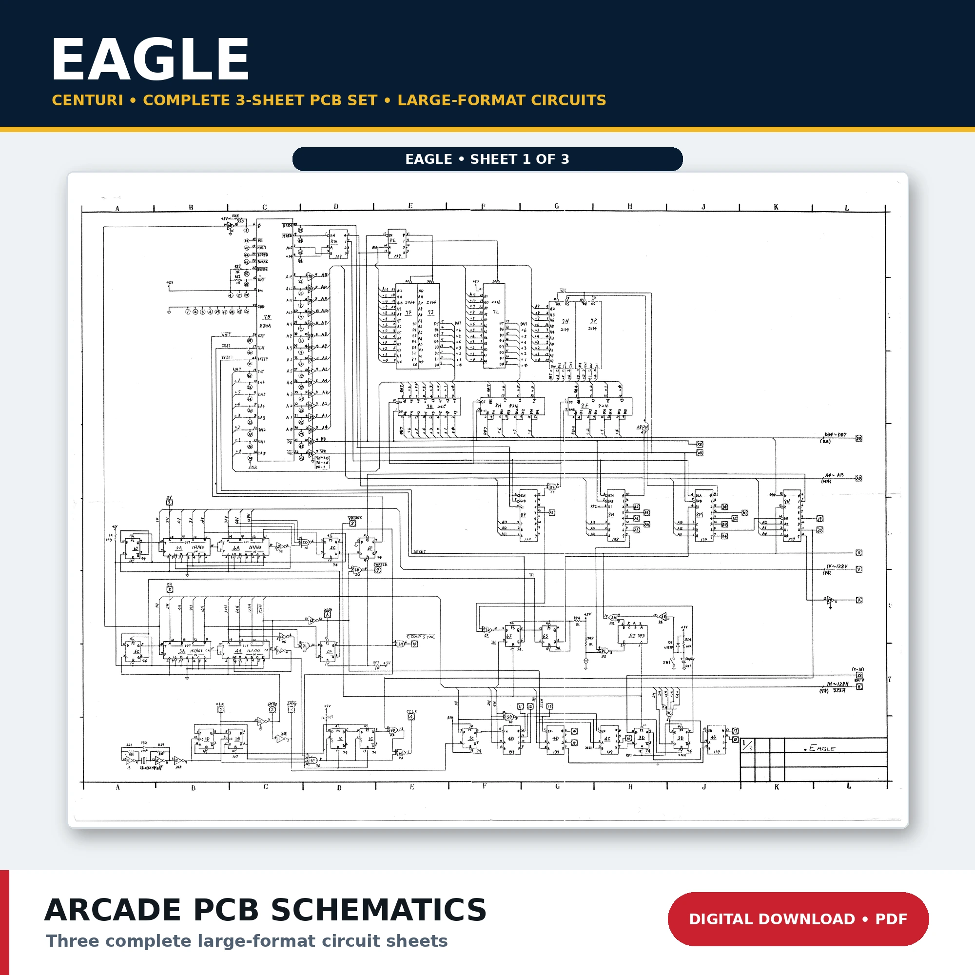 Centuri Eagle arcade PCB schematic sheet 1 of 3 PDF download
