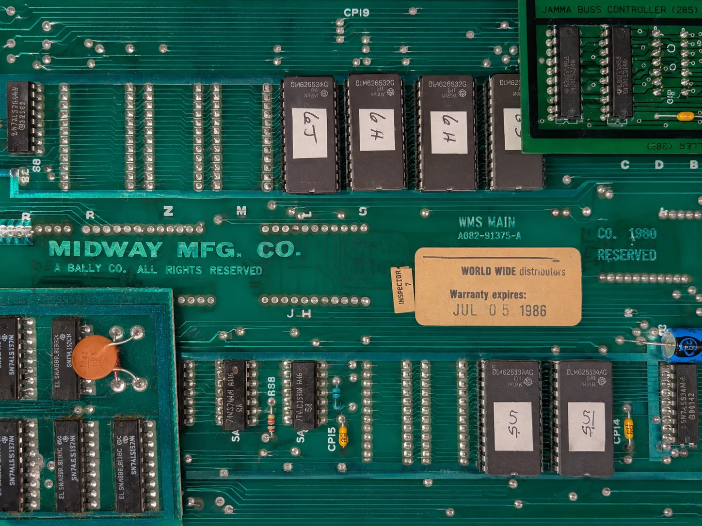 Original Midway Pac-Man arcade PCB manufacturer board number and revision markings
