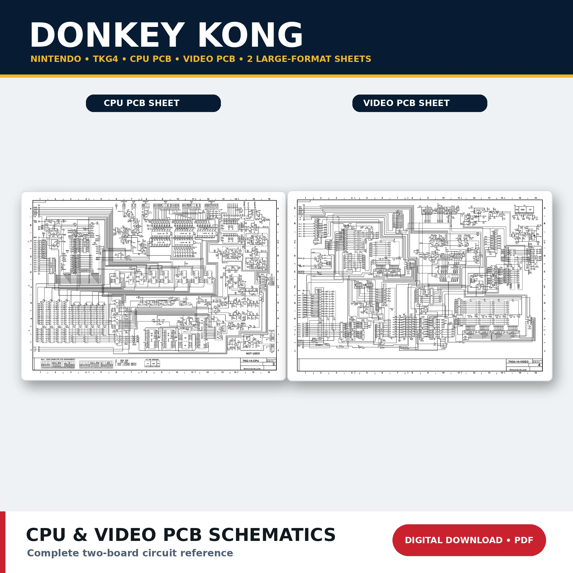 Nintendo Donkey Kong TKG4 CPU and video PCB schematics PDF download
