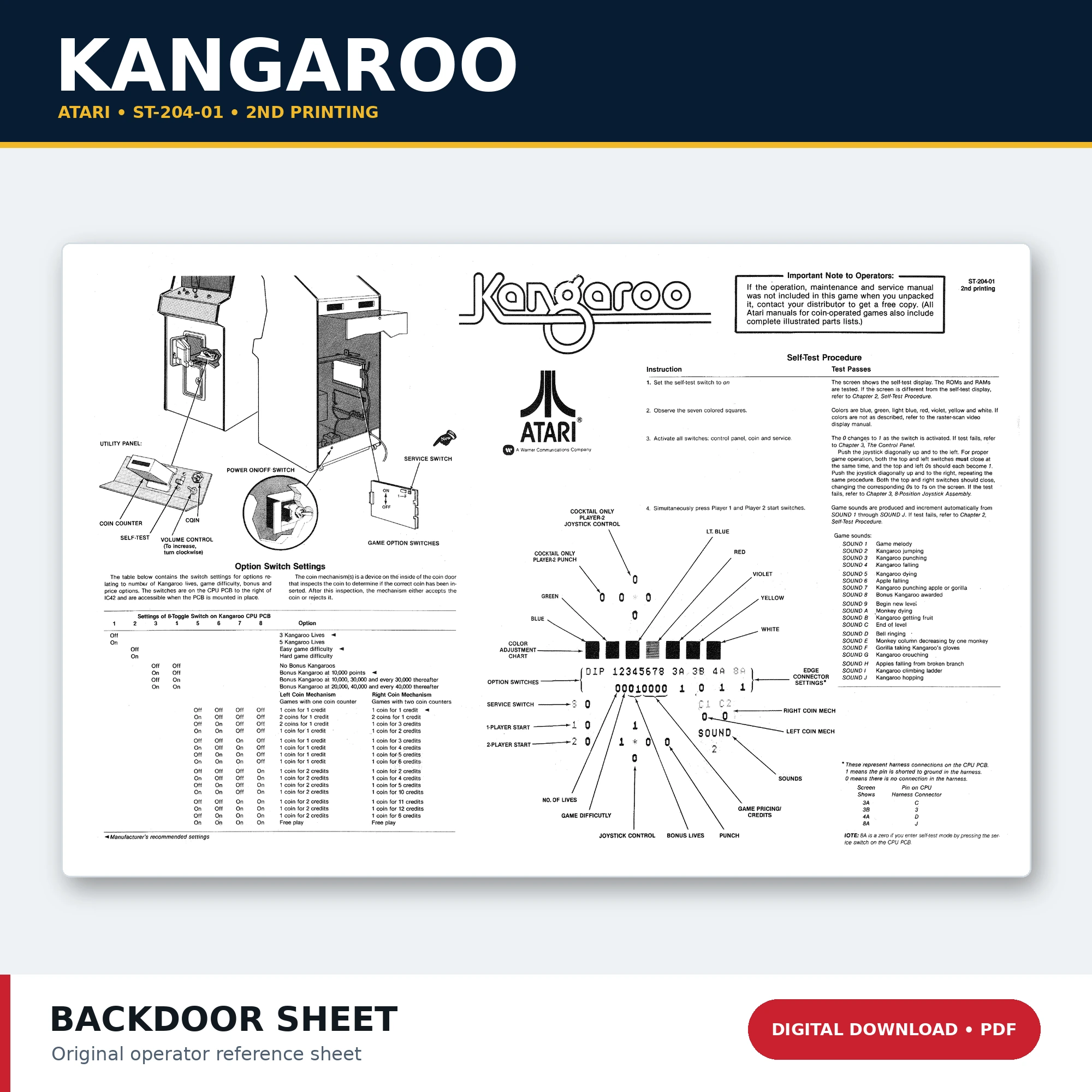 Atari Kangaroo ST-204-01 second-printing arcade back door sheet PDF download