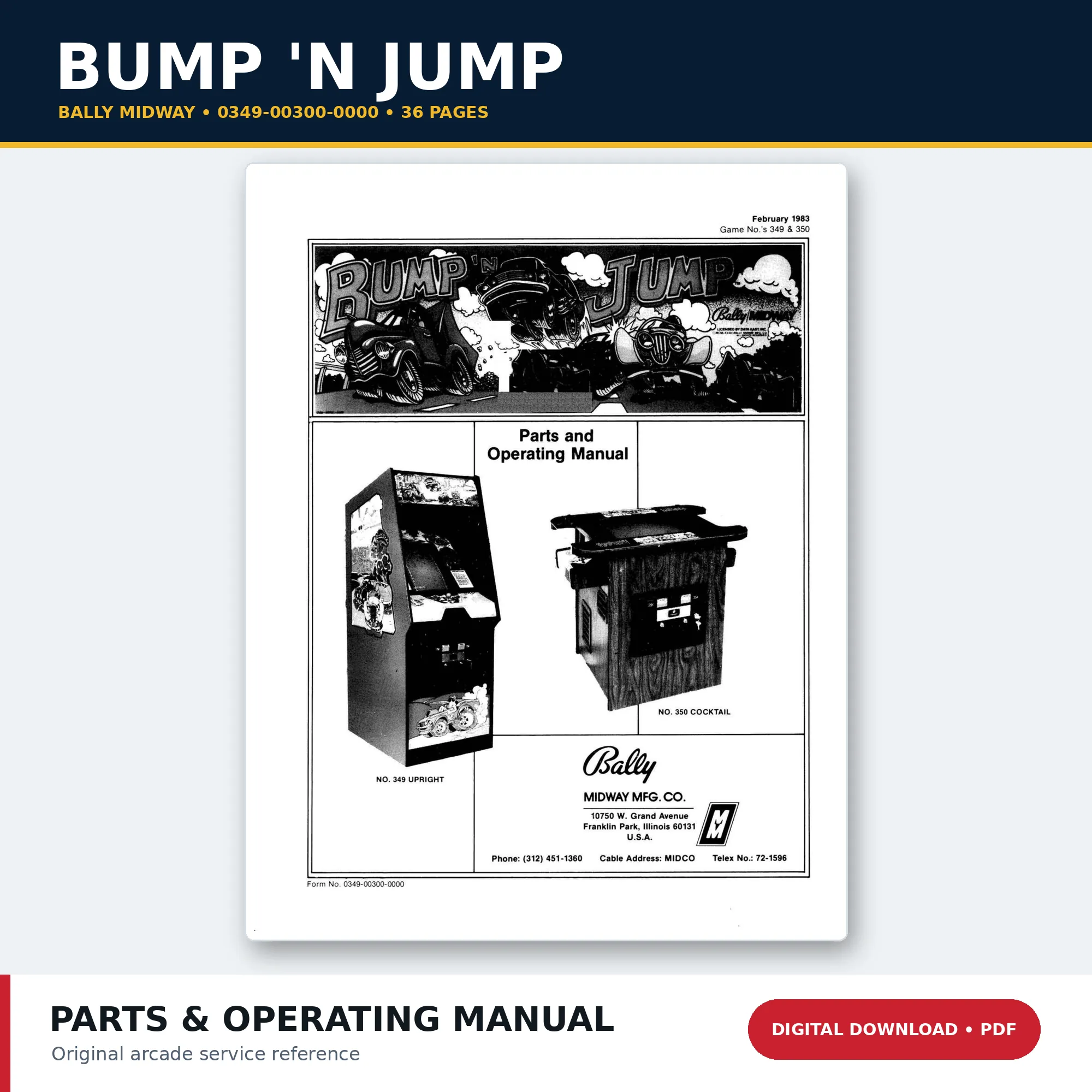 Bally Midway Bump 'n Jump parts and operating manual 0349-00300-0000 PDF download