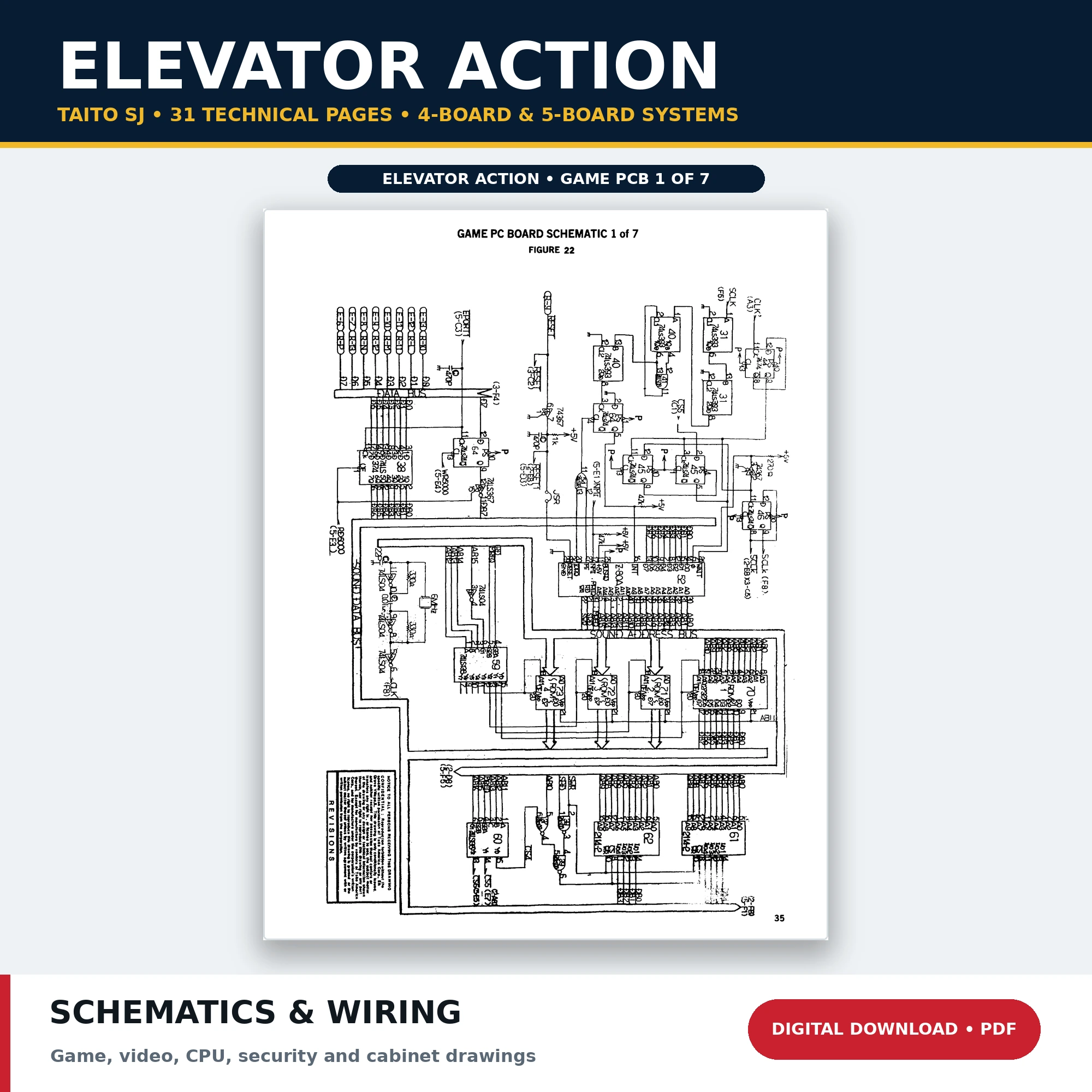 Taito Elevator Action SJ arcade schematics and wiring diagrams PDF download