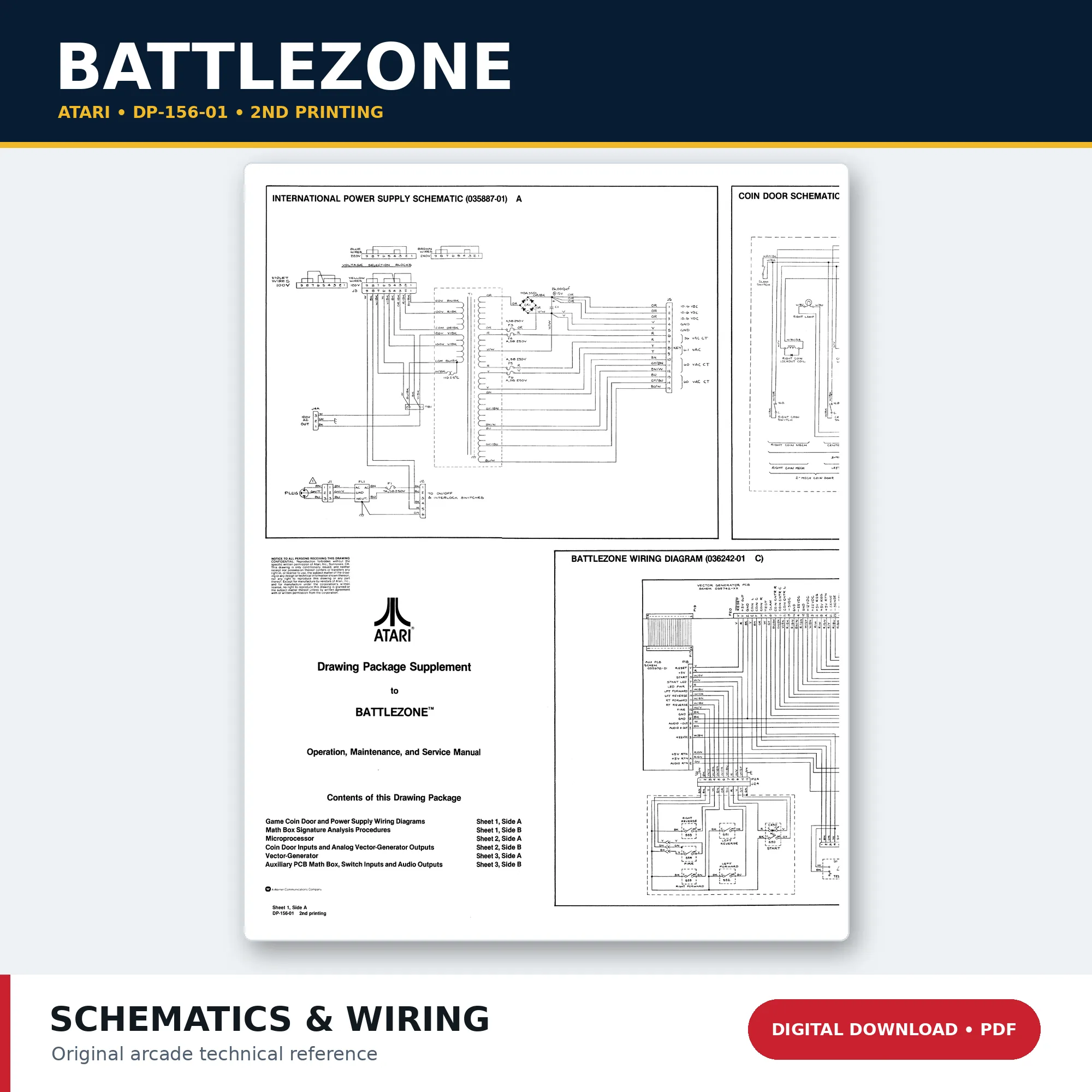 Atari Battlezone DP-156-01 second printing arcade schematics and wiring diagrams PDF download