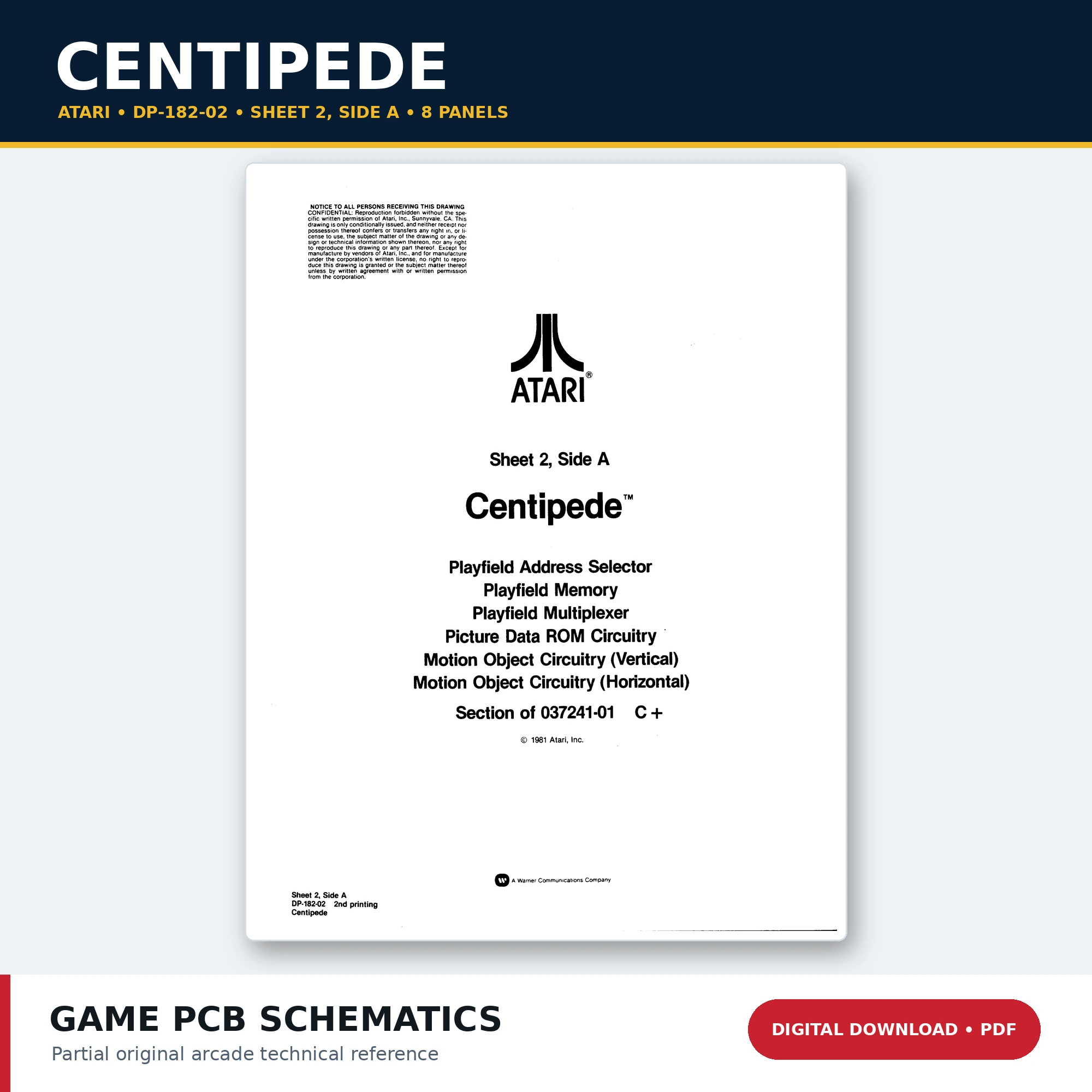 Atari Centipede DP-182-02 Sheet 2 Side A game PCB schematic PDF download