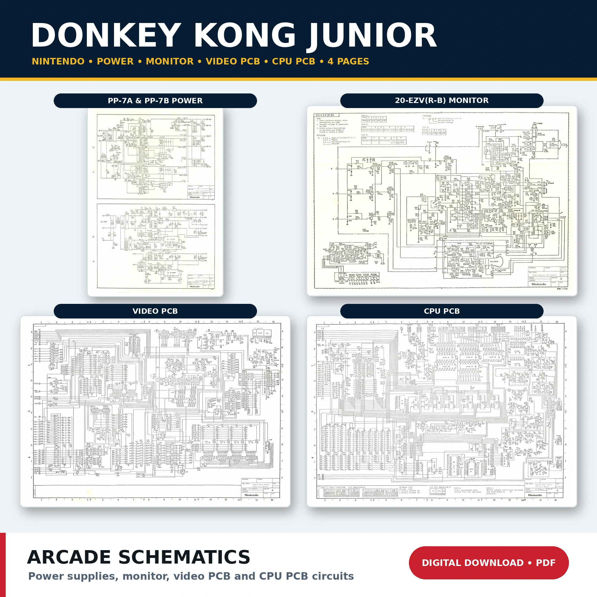 Nintendo Donkey Kong Junior DJR1-UP two-board arcade schematics PDF download