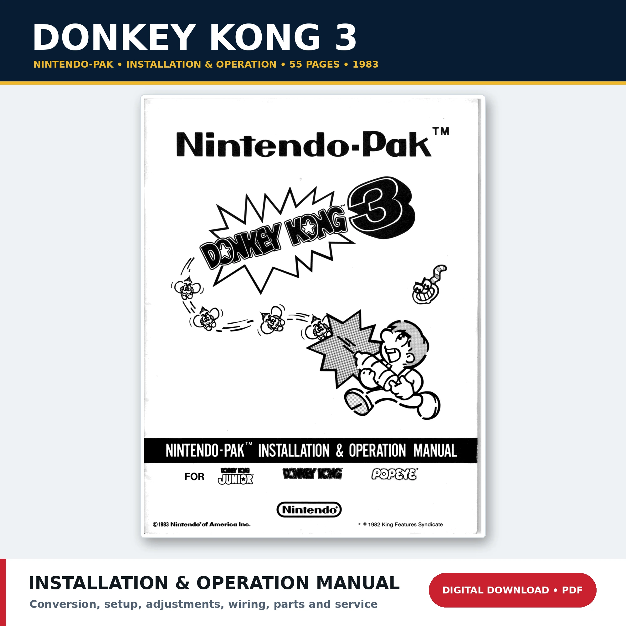Nintendo Donkey Kong 3 Nintendo-Pak installation and operation manual 1983 PDF download