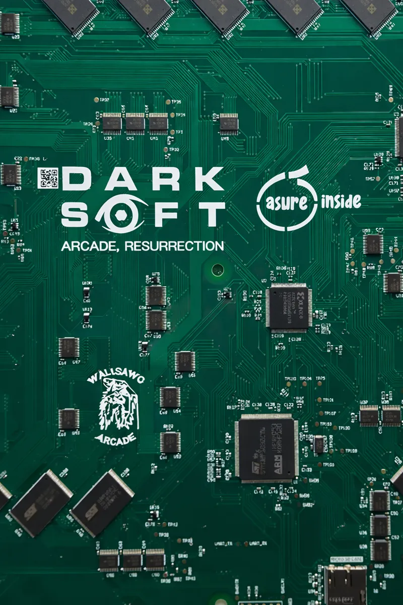 Darksoft multigame kit installed on an original arcade PCB demonstrating authentic multigame hardware