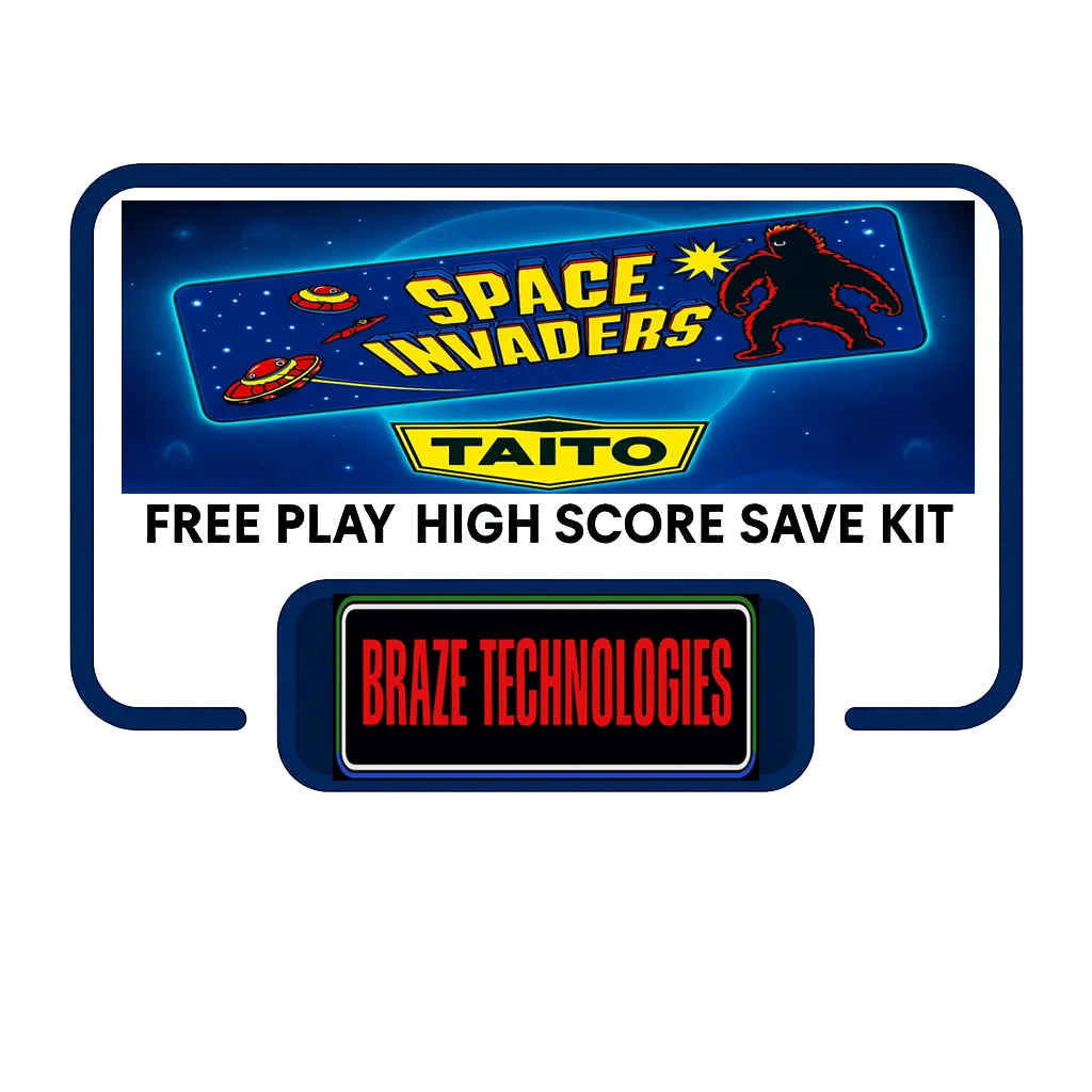 Braze Space Invaders Taito Version Multigame Free Play and High Score Save Kit