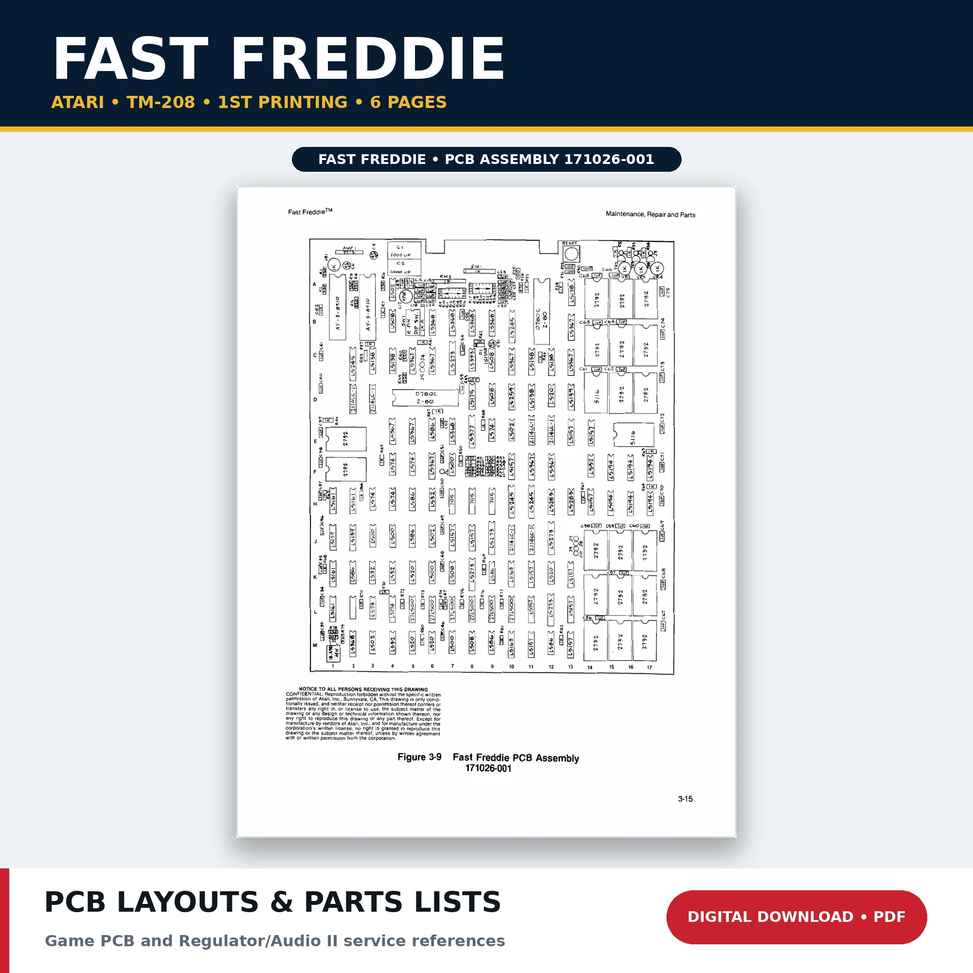 Atari Fast Freddie SP-208 first-printing arcade schematics and wiring diagrams PDF download